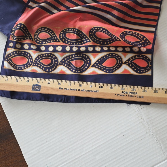 Jean Muratel Silk Oblong Scarf 15x59  Coral Navy Paisley Vintage Designer - Picture 4 of 5